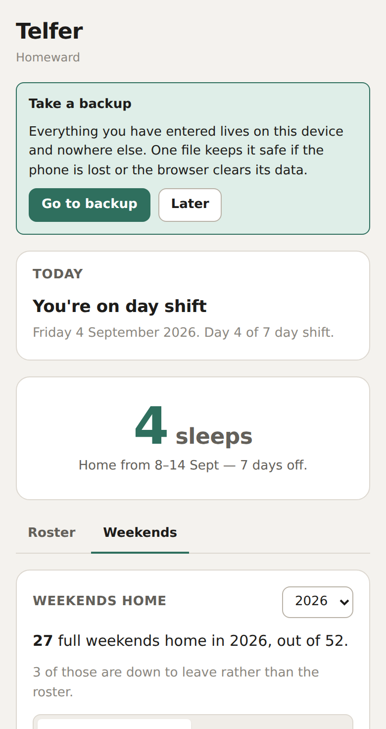 The weekends list for a whole year